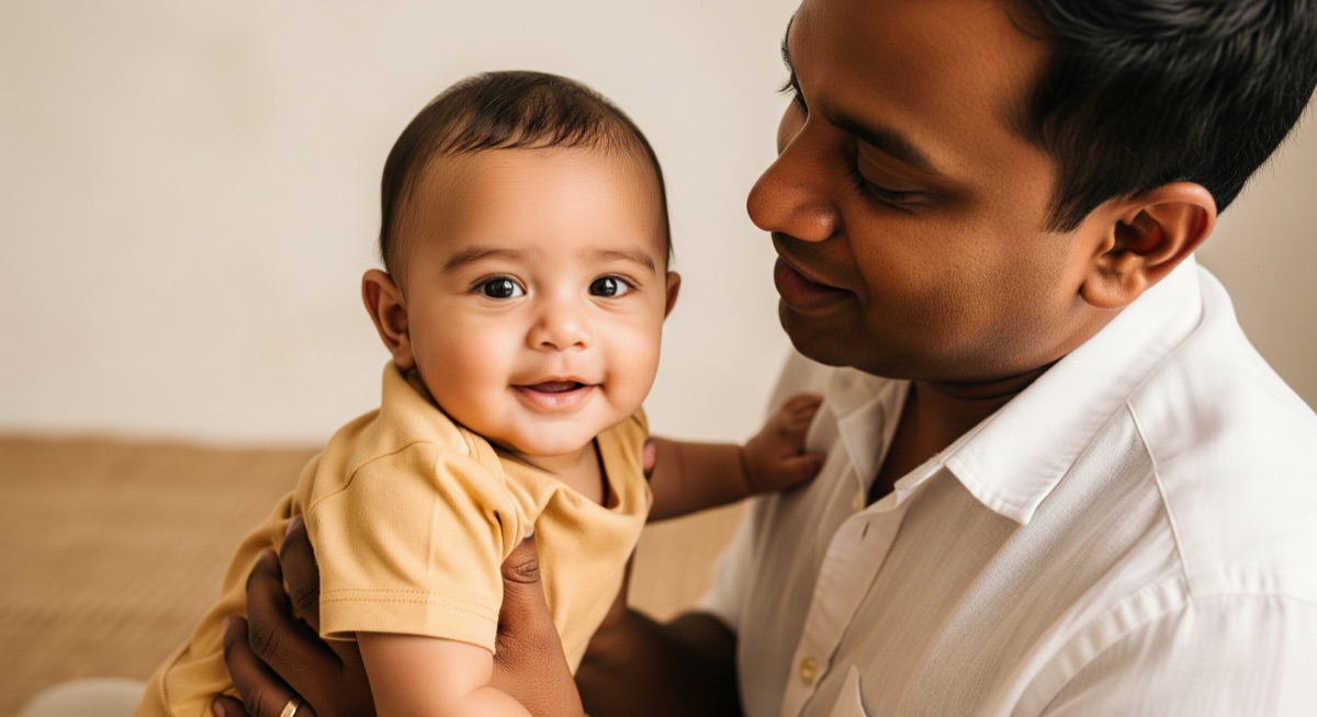 Father bonding with baby son